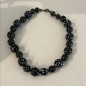 African Batik style Black and White Polka Dot beaded Necklace